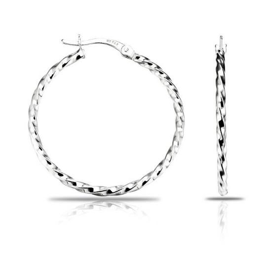 Sterling Silver Round Twisted Hoop Earrings