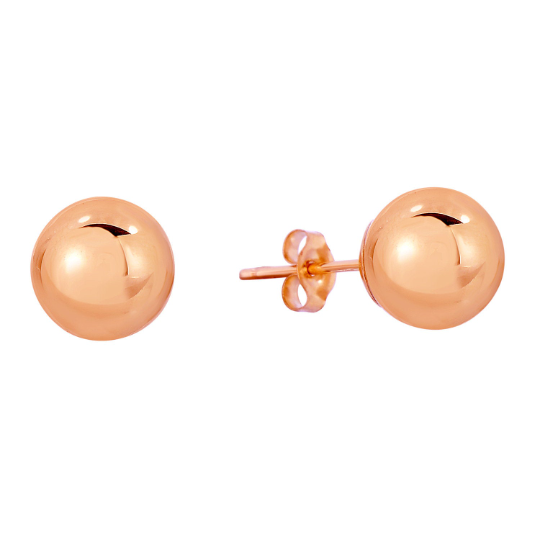 14k Rose Gold Ball Stud Earrings with Butterfly Pushbacks