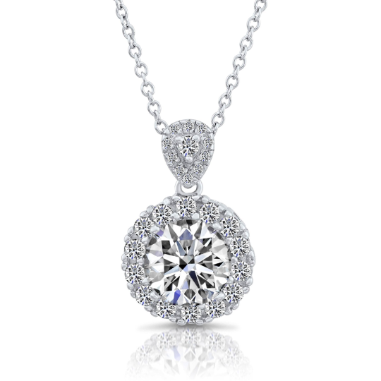 Solitaire and Halo Charm Necklace with CZ in Sterling Silver