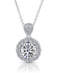 Solitaire and Halo Charm Necklace with CZ in Sterling Silver