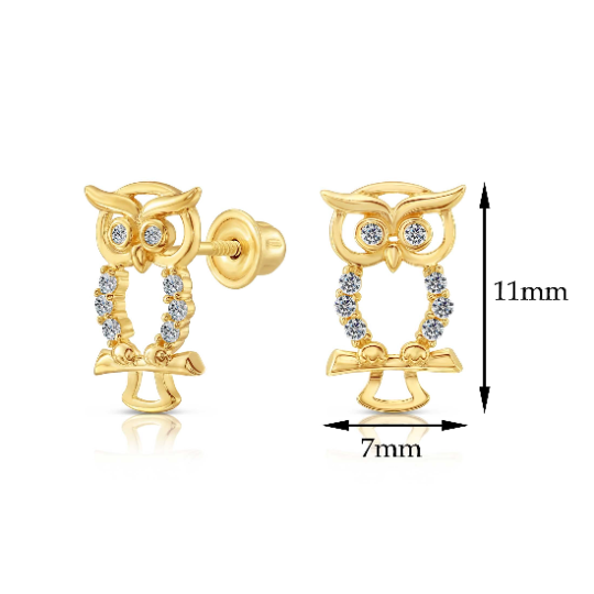 10k Yellow Gold Owl Stud Earrings