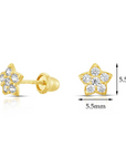 10k Yellow Gold Star Stud Earrings with Simulated Diamond and Secure Screw-Backs