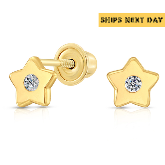 10k Yellow Gold Star Stud Earrings