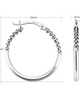 Half Beaded Round Hoop Earrings in 925 in Sterling Silver