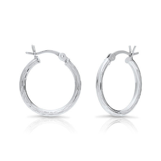 Brilliant Sterling Silver Full Diamond-cut Round Tubular Hoop Earrings
