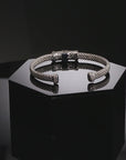 CZ Black Stone Italian Cuff Bracelet in with Gold Accents in Sterling Silver