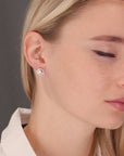 CZ Halo Pearl Stud Earrings in Sterling Silver
