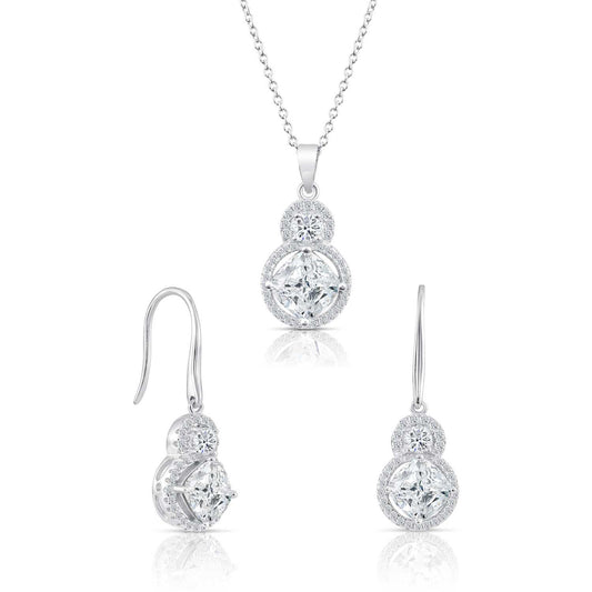 Sterling Silver Royal Necklace and Earrings Set, Bridal Wedding Jewelry