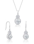 CZ Royal Charm Necklace and Earrings Set, Bridal Wedding Jewelry in Sterling Silver