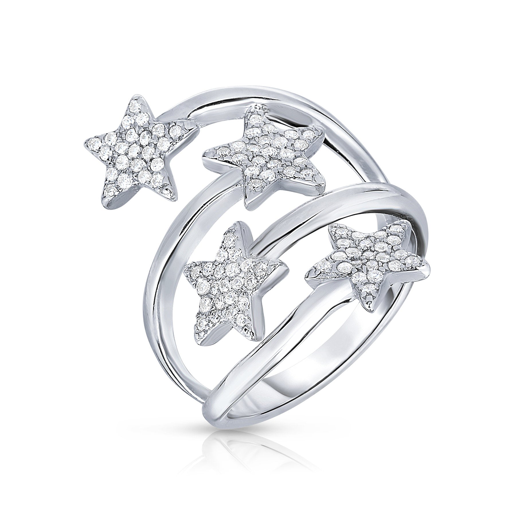 CZ Sparkle Stars Wrap Spiral Ring in Sterling Silver