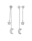 CZ Star and Moon Dangle Earrings in Sterling Silver