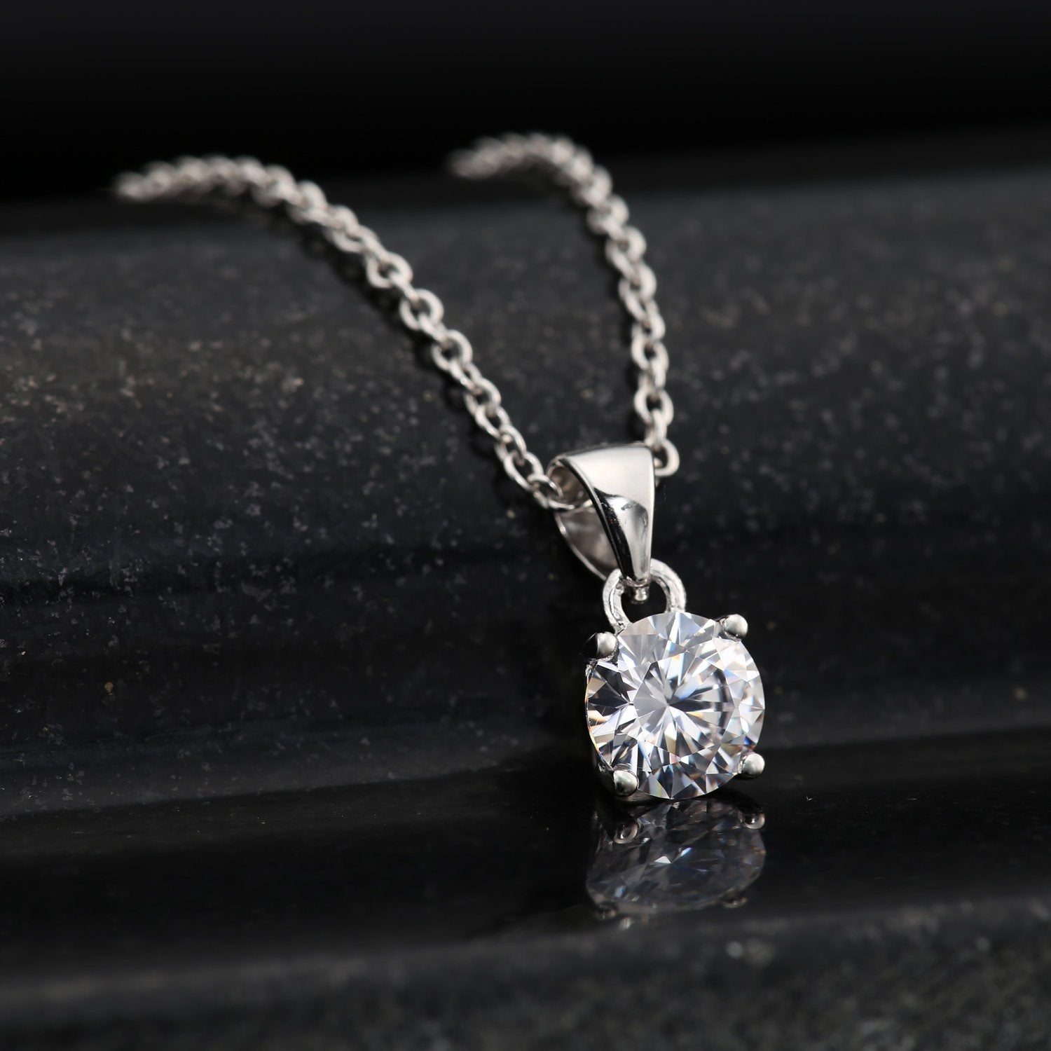 Sterling Silver Solitaire Charm Necklace and Ring Set