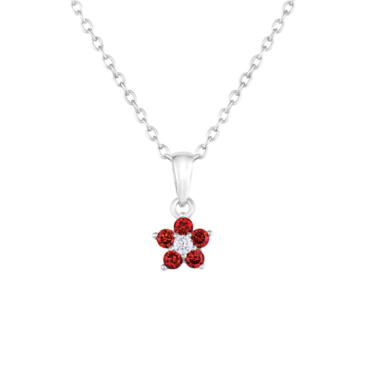 Sterling Silver Small Birthstone Flower Charm Necklace