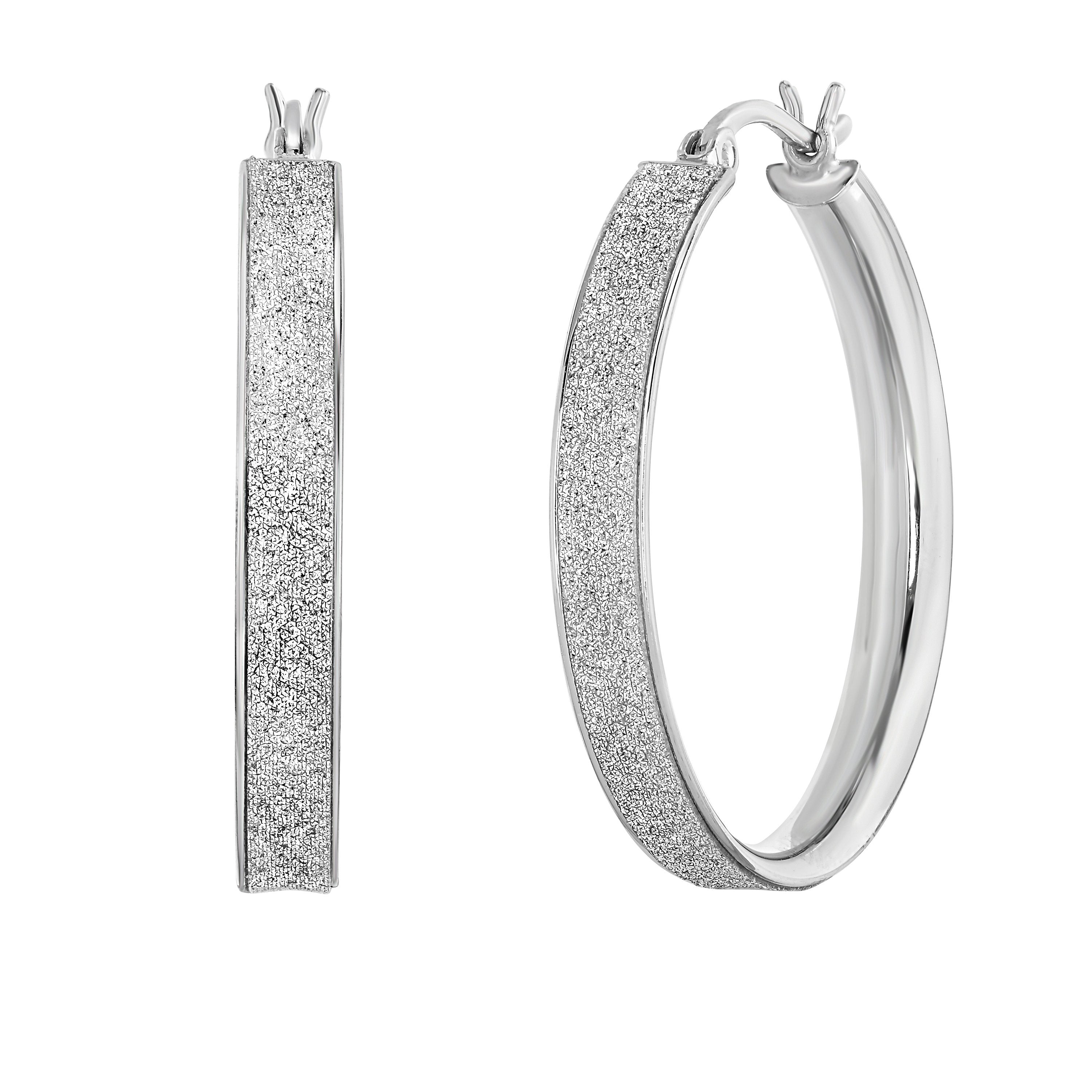 Silver glitter hoop earrings outlet