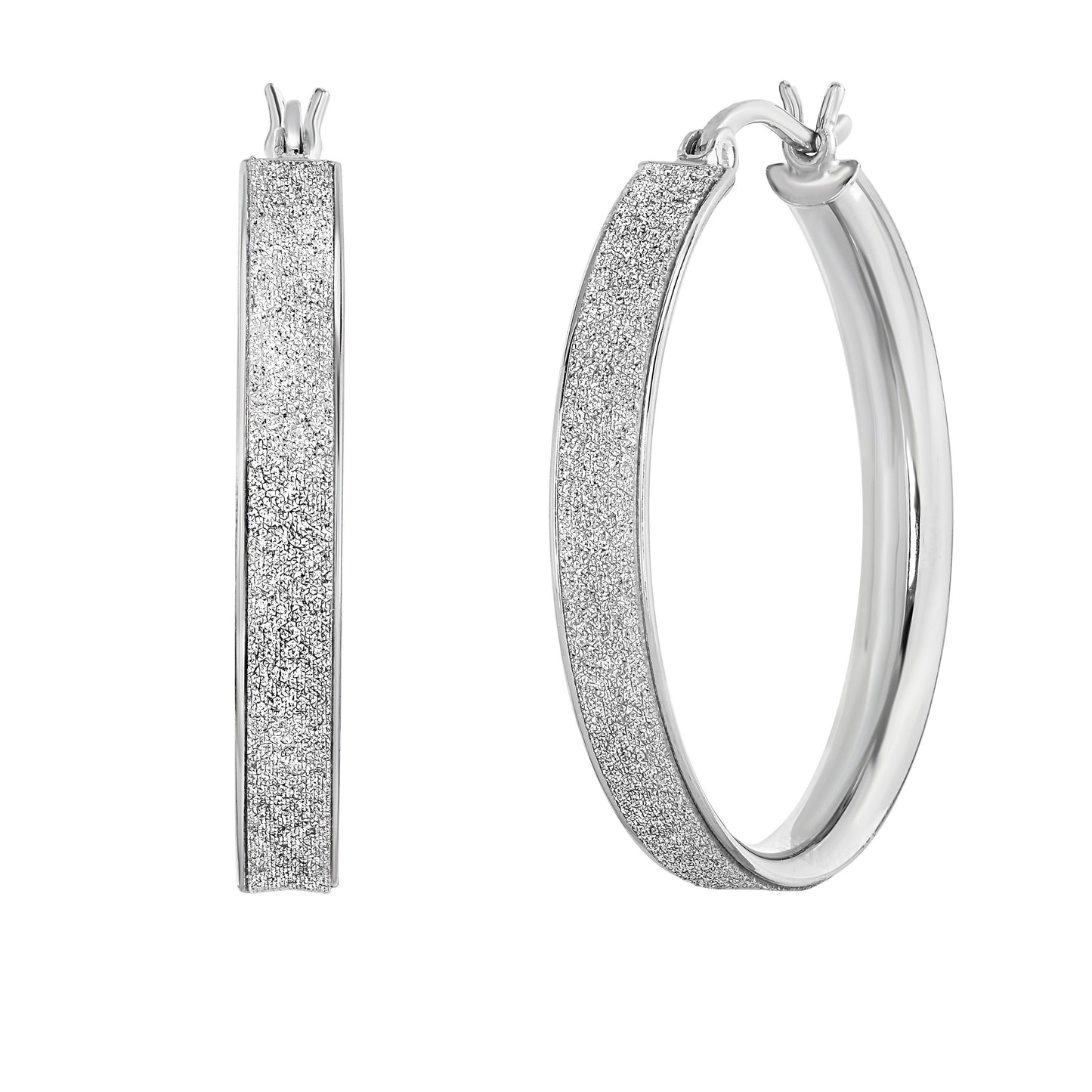 Sterling Silver Glitter Finish Hoop Earrings