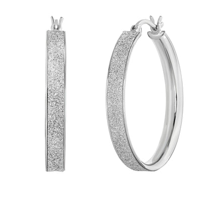 Sterling Silver Glitter Finish Hoop Earrings