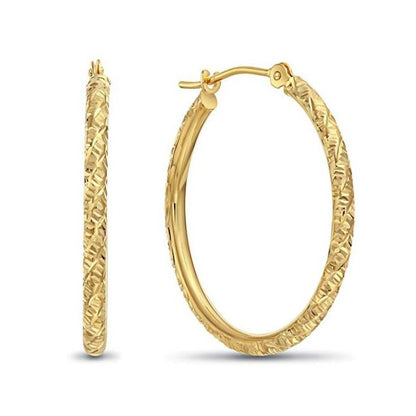 14k Gold Tornado Diamond Cut Hoop Earrings
