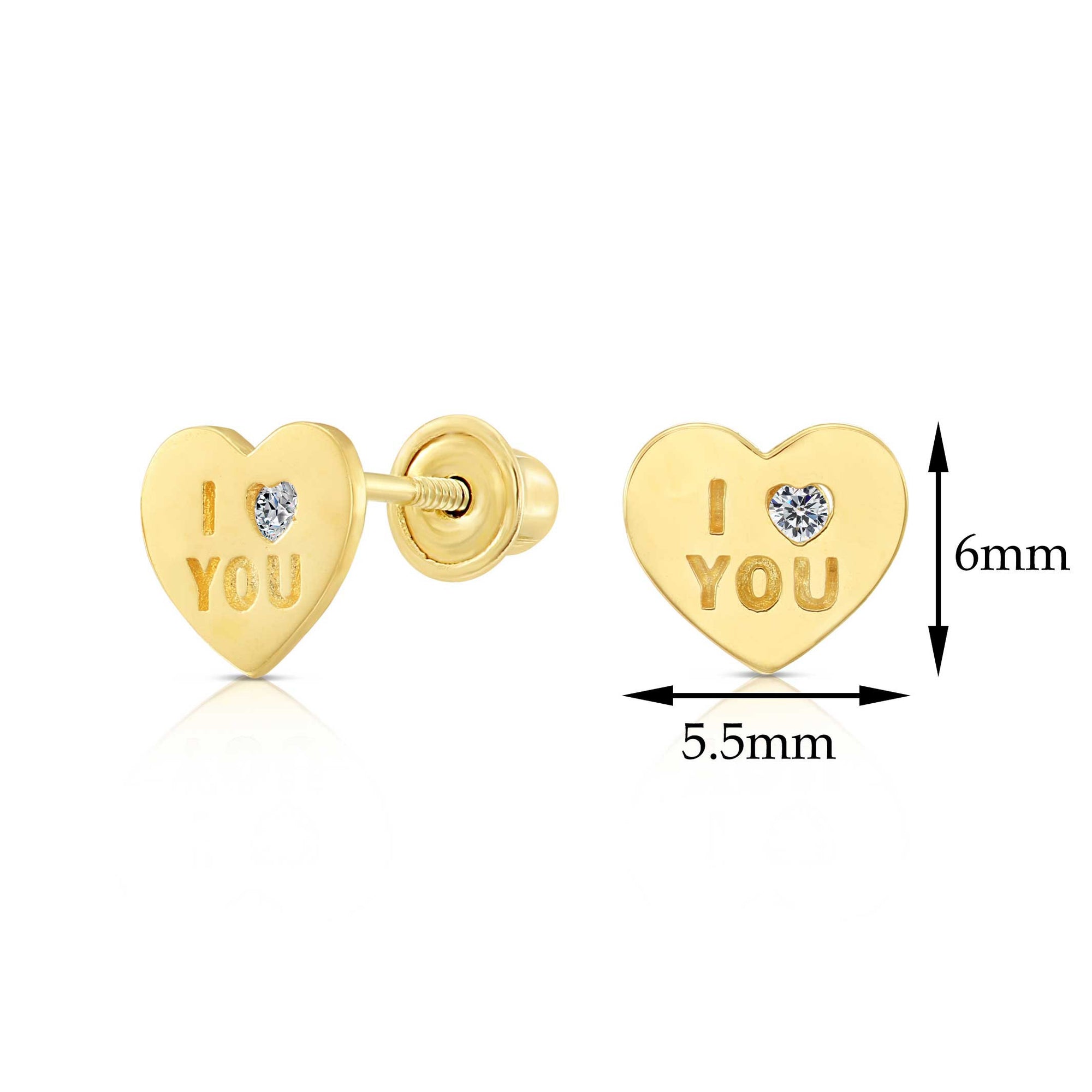 10k Yellow Gold I LOVE YOU Heart Stud Earrings