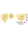 10k Yellow Gold I LOVE YOU Heart Stud Earrings