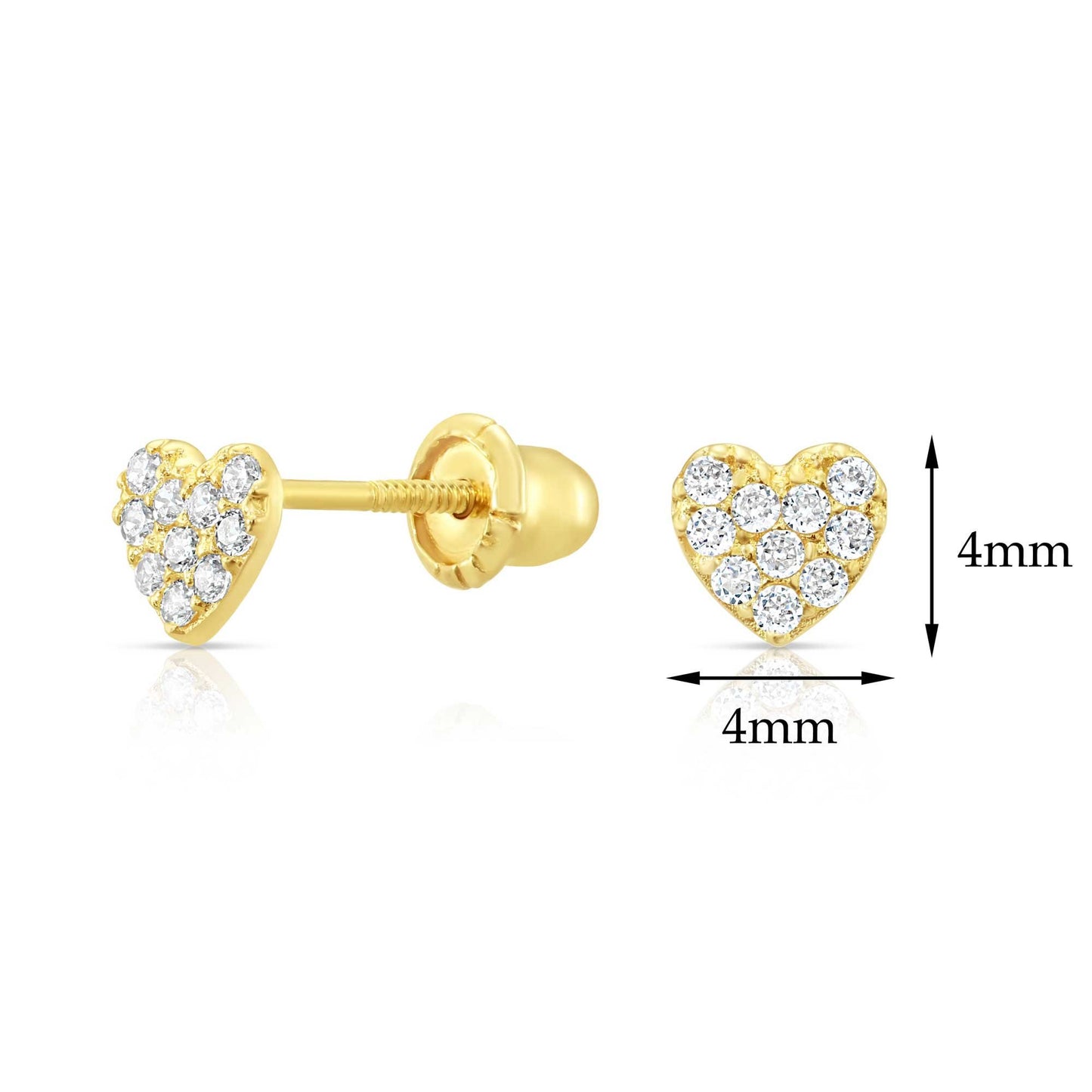 10k Yellow Gold Pave Heart Stud Earrings
