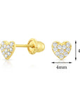 10k Yellow Gold Pave Heart Stud Earrings