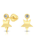 10k Yellow Gold Star and Solitaire Screwback Stud Earrings