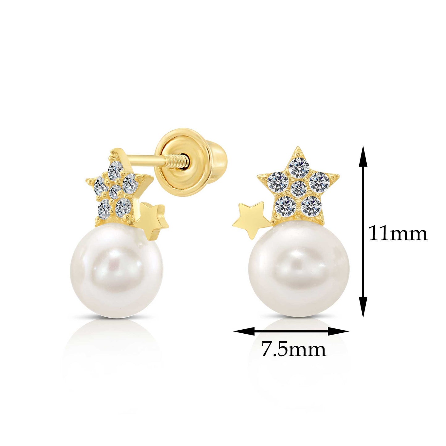 10k Yellow Gold Star and Pearl Stud Earrings