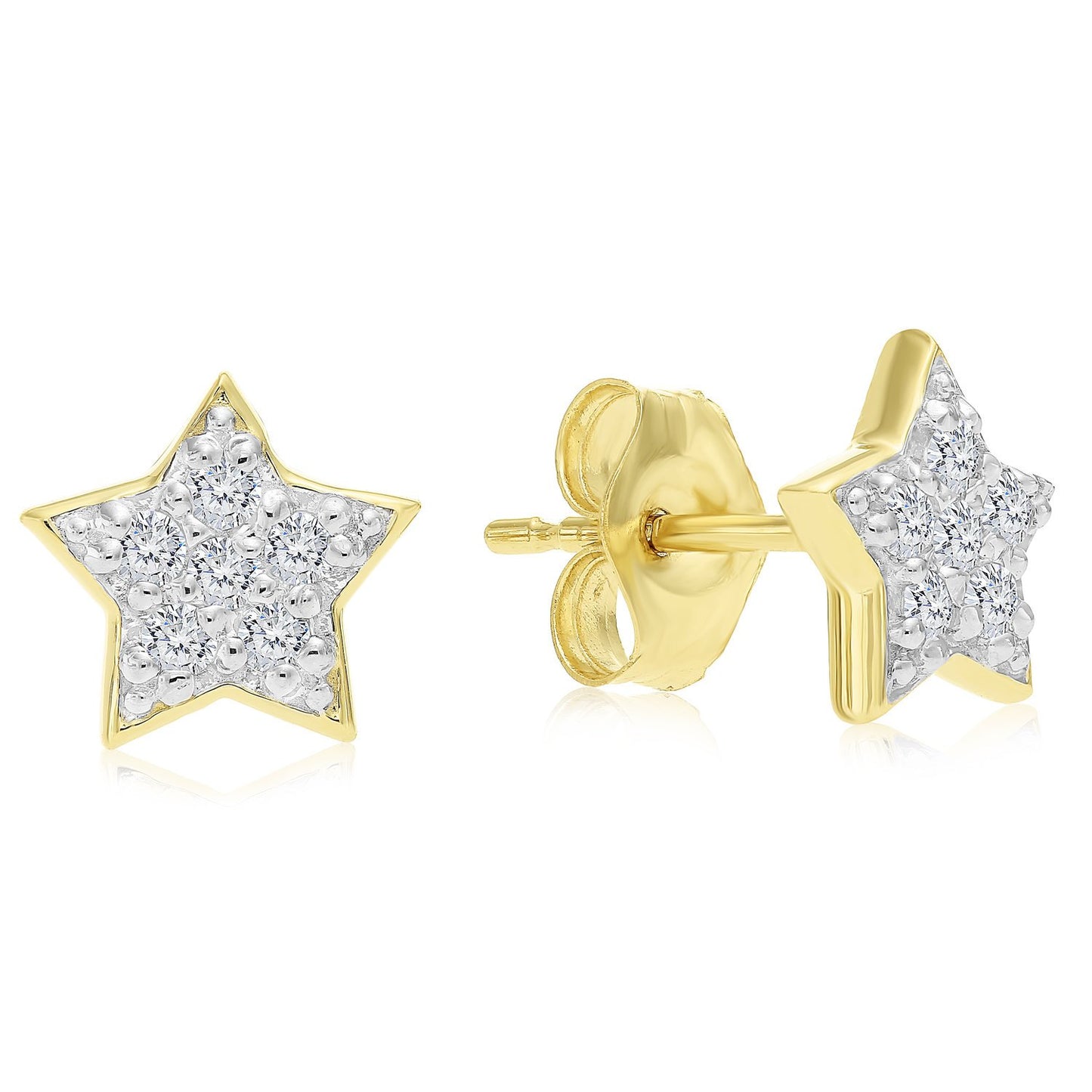 14k Yellow Gold Diamond Star Earrings 0.10ct