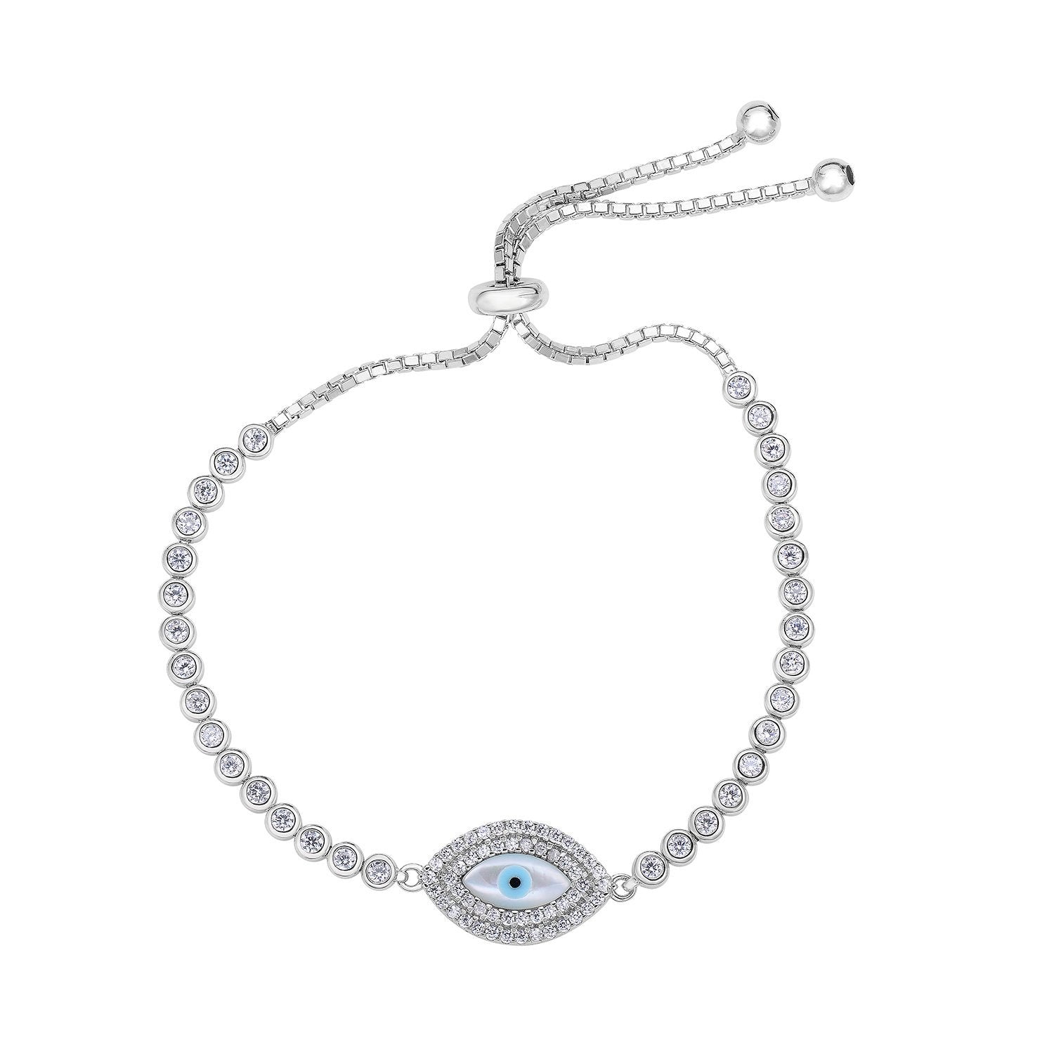 Sterling Silver Evil Eye Bracelet, Adjustable