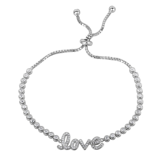 Sterling Silver Script LOVE Bracelet, Adjustable