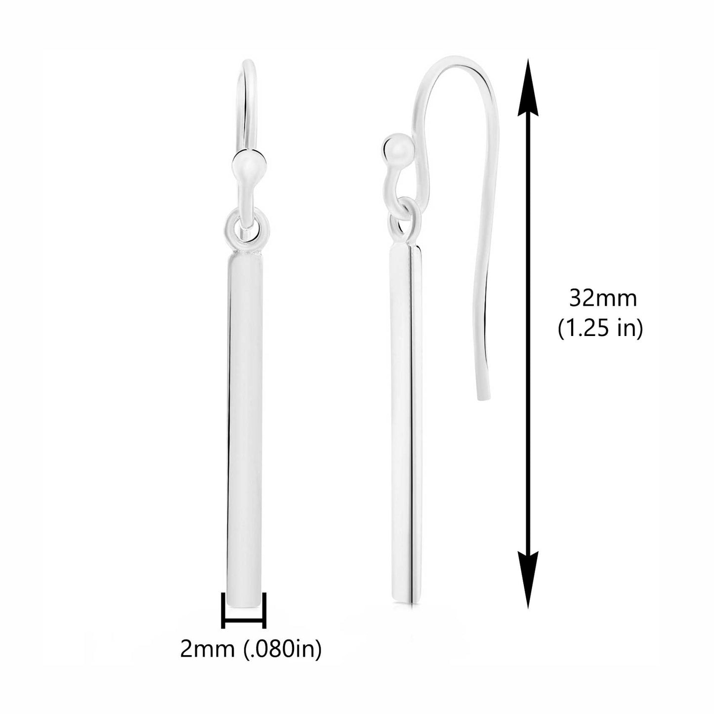 Sterling Silver Rectangular Bar Dangle Earrings