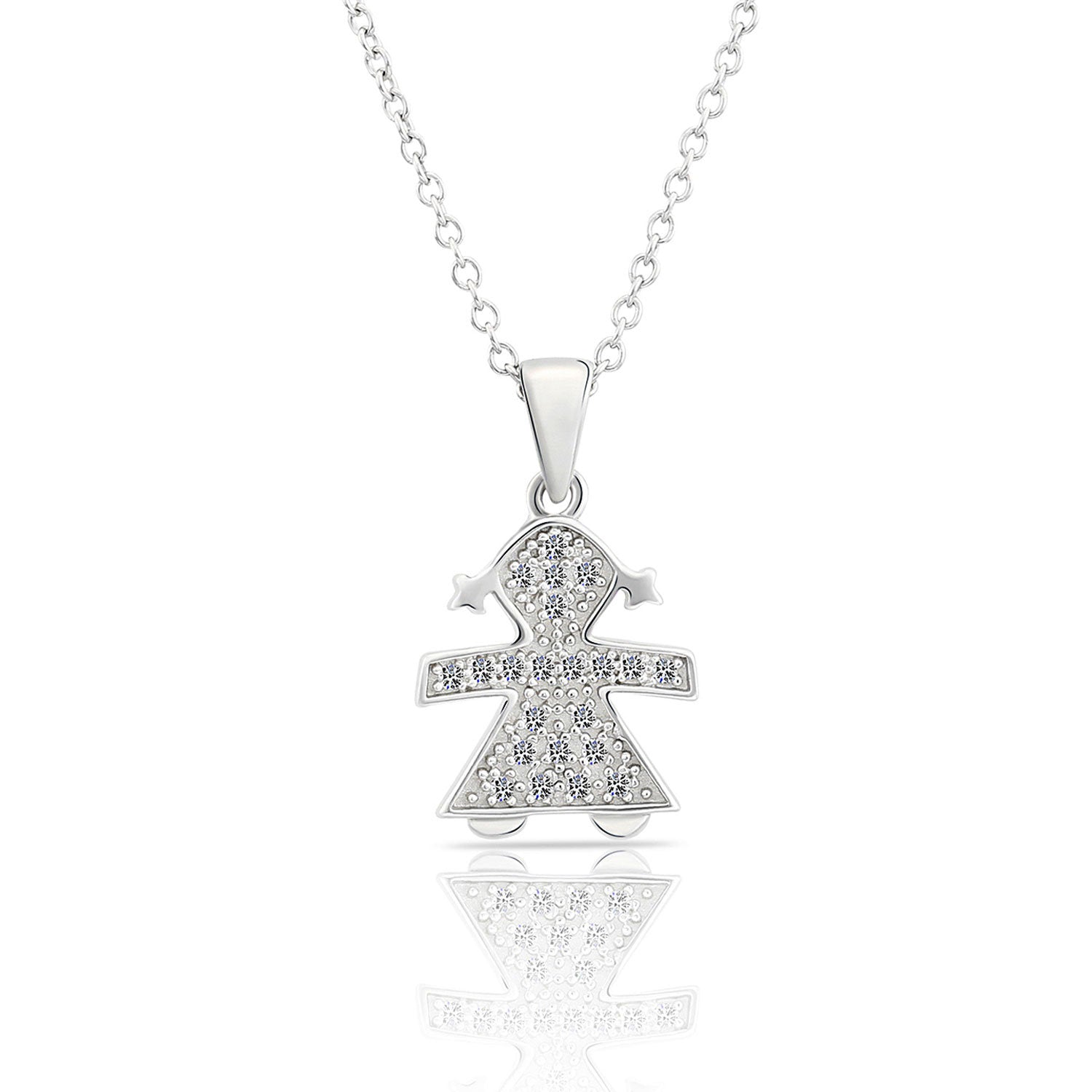 CZ Baby Girl, New Mom Charm Necklace in Sterling Silver