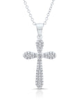 CZ Rounded Cross Charm Necklace in Sterling Silver
