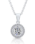 CZ Round Solitaire Halo Charm Necklace in Sterling Silver