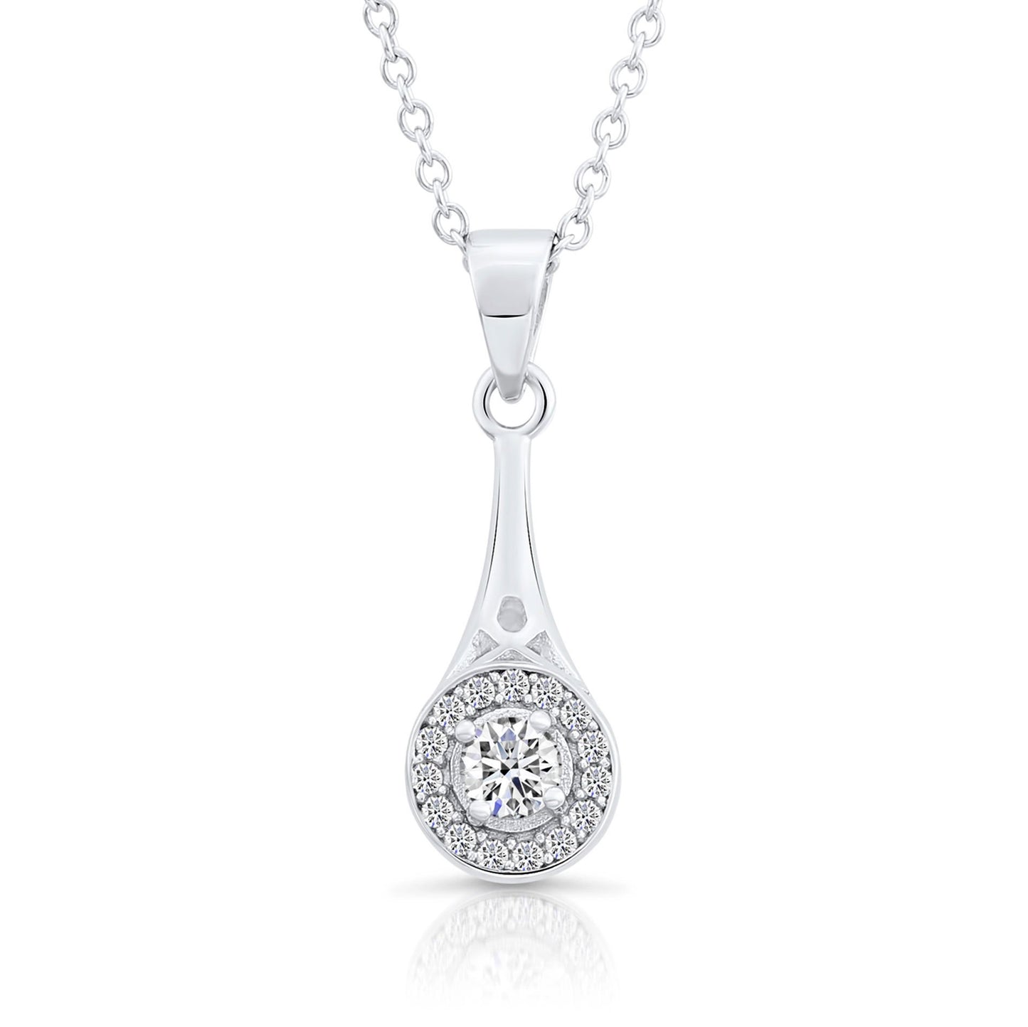Sterling Silver Halo Cz Horn Charm Necklace
