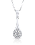Sterling Silver Halo Cz Horn Charm Necklace