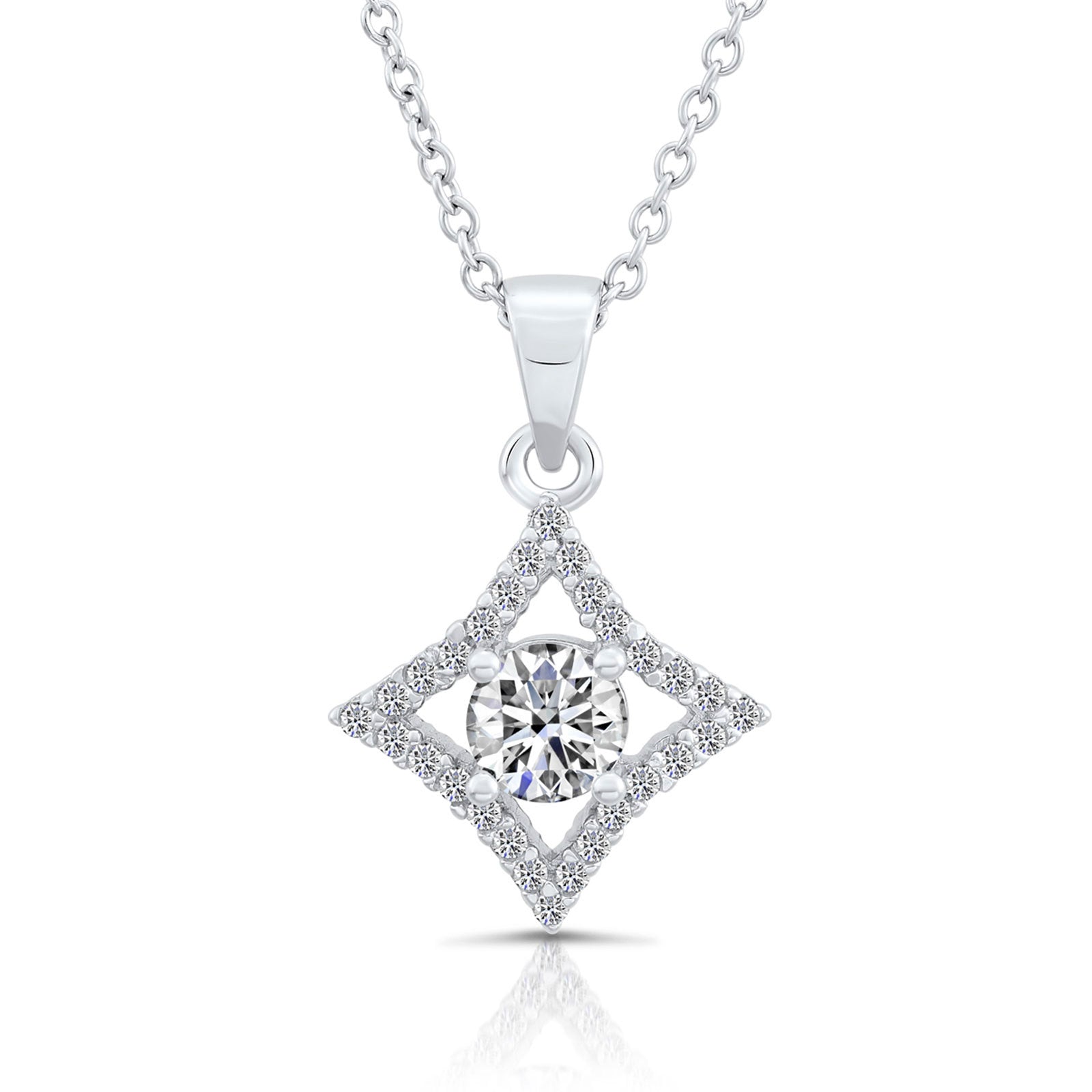 CZ Solitaire Shooting Star Charm Necklace in Sterling Silver