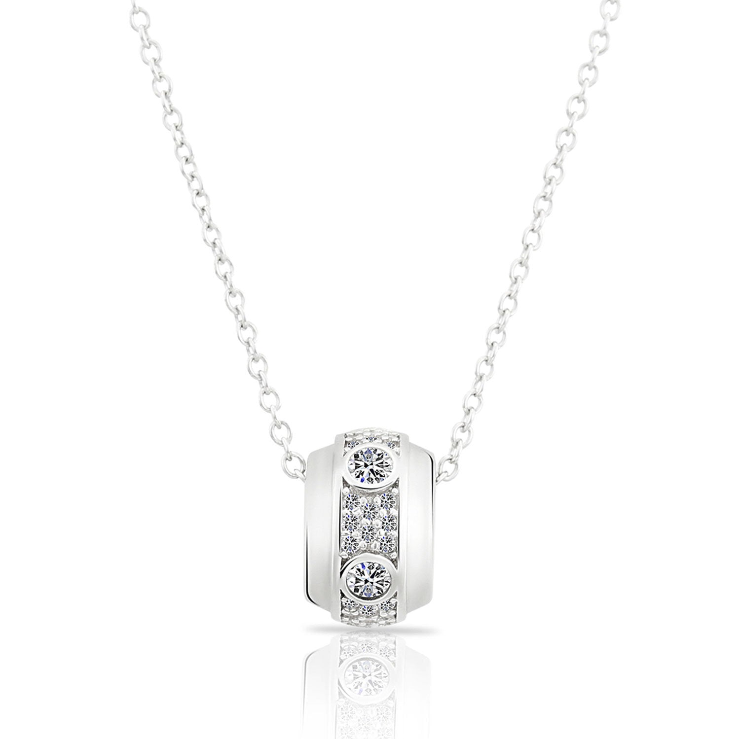 CZ Round Charm Necklace in Sterling Silver