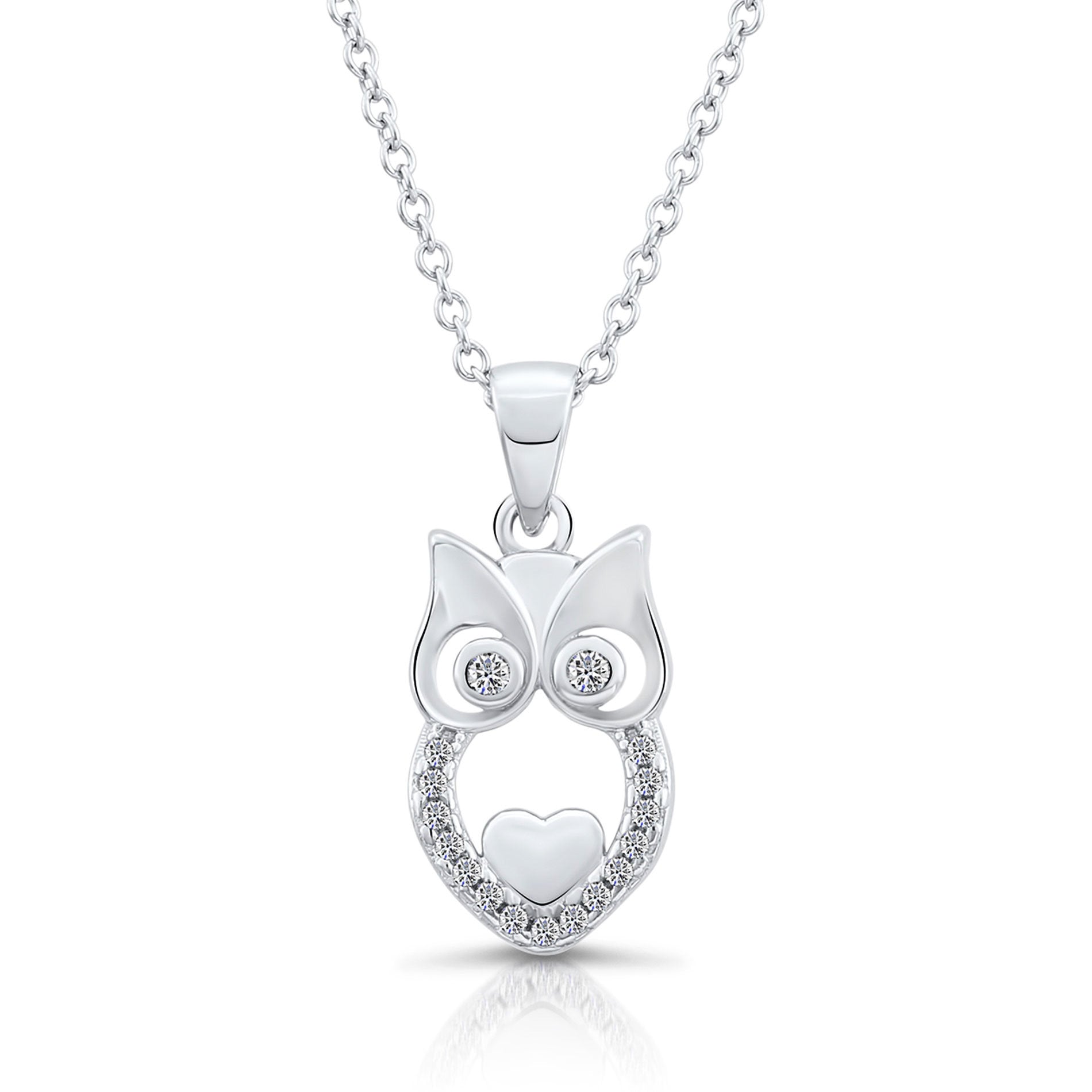 CZ Owl Charm Necklace in Sterling Silver