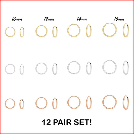 Set of 12! Sterling Silver Endless Hoop Earrings
