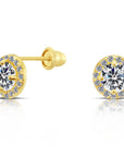 10k Yellow Gold Round Halo Stud Earrings