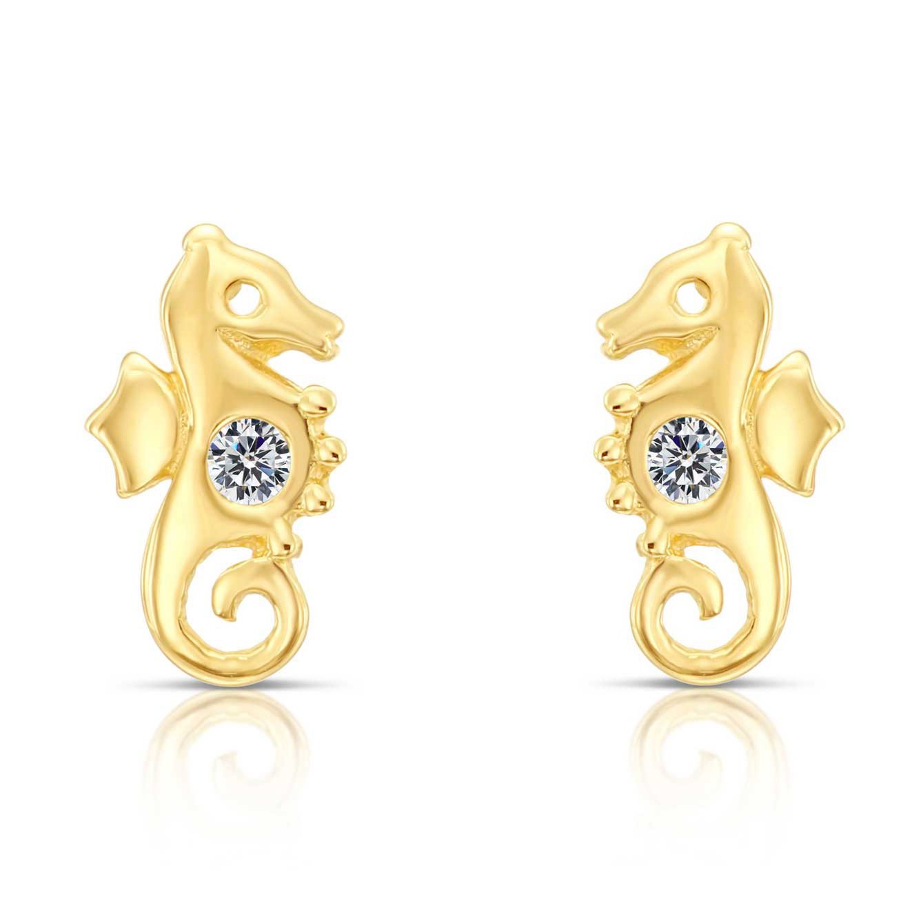 10k Yellow Gold Tiny Seahorse Stud Earrings
