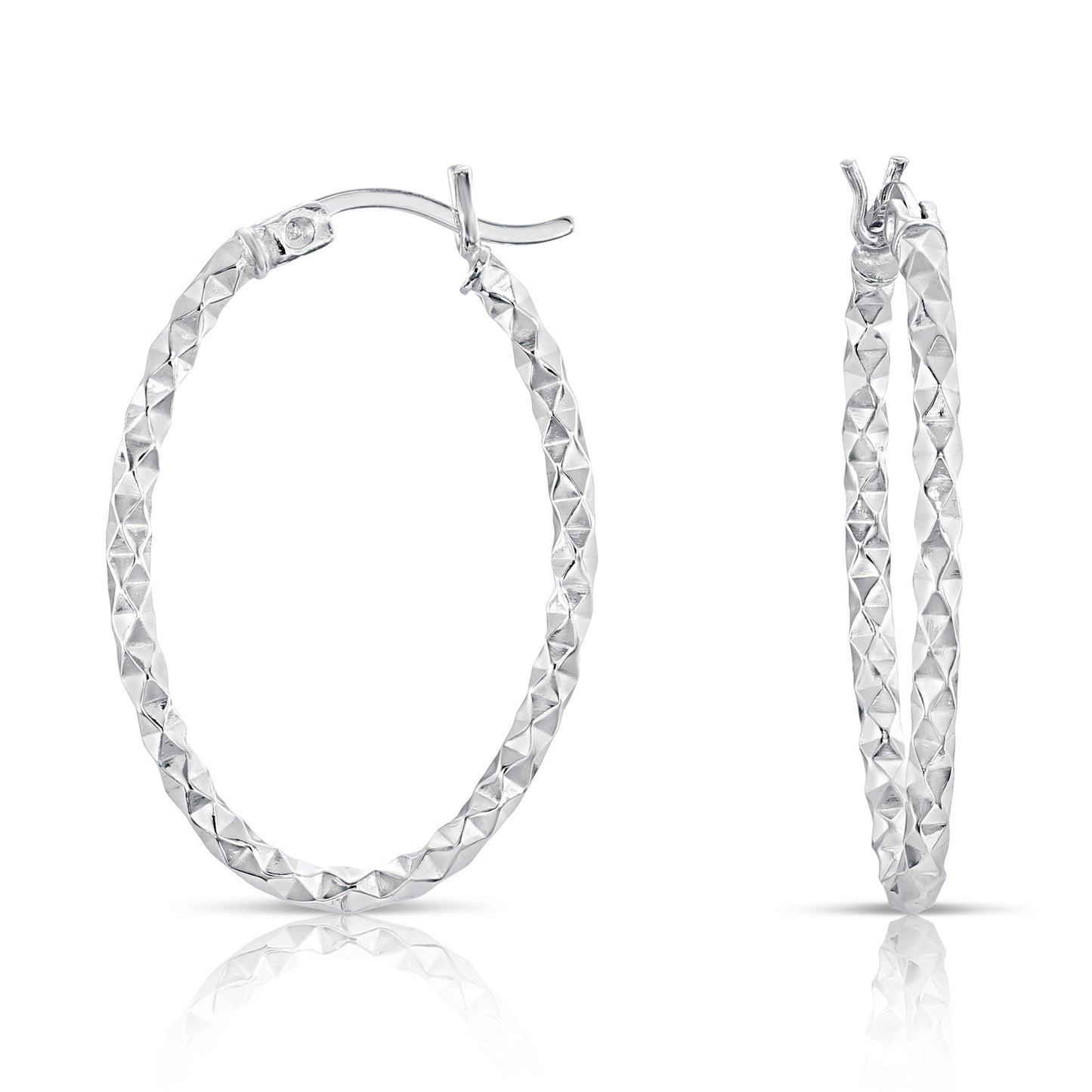 Sterling Silver Shiny Grooved Hoop Earrings