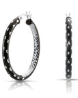 Glossy Black Diamond Cut Hoop Earrings in Sterling Silver