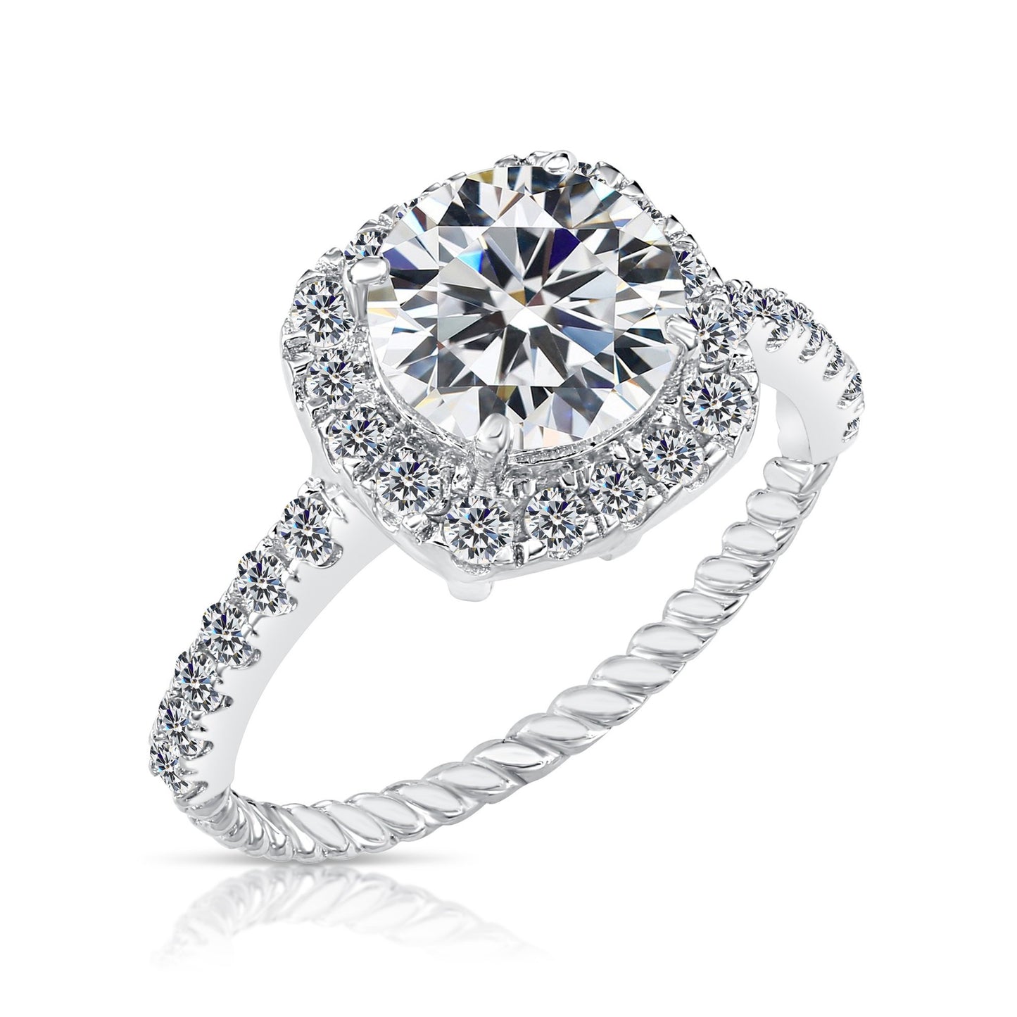 Sterling Silver Solitaire Halo Engagement Ring