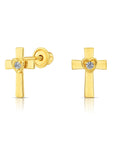 10k Yellow Gold Cross & Heart Stud Earrings with Center Stone