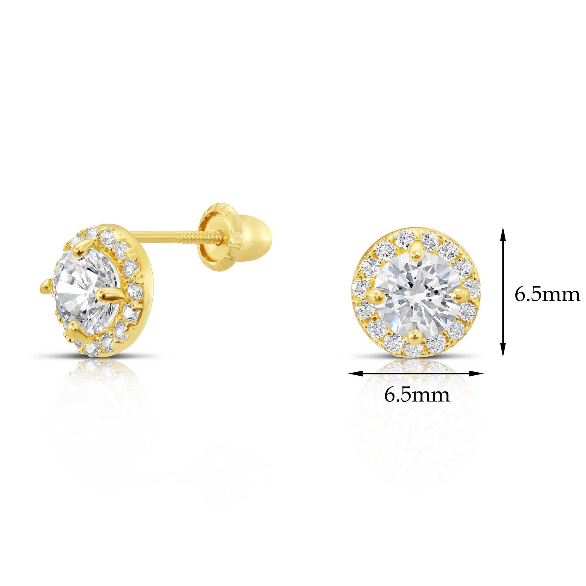 10k Yellow Gold Round Halo Stud Earrings