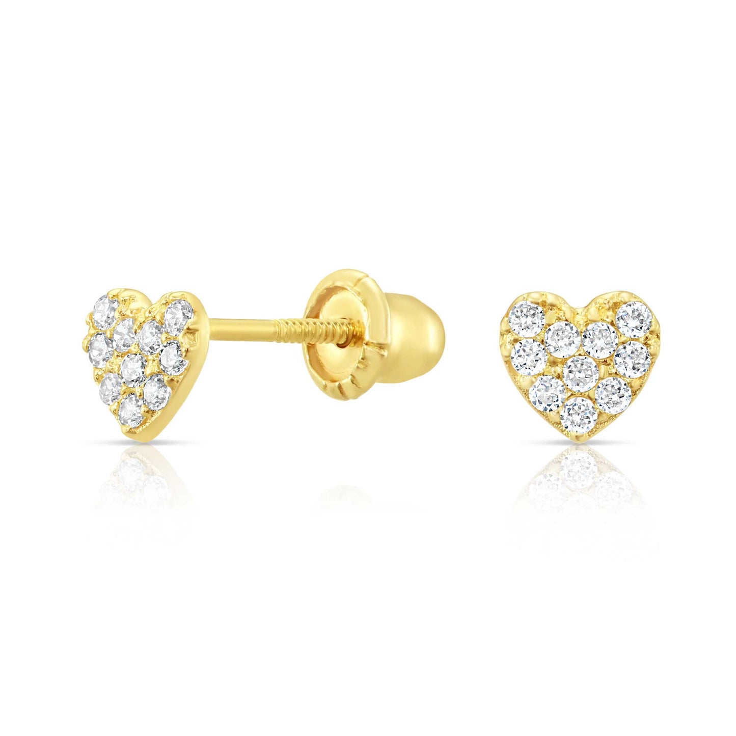 10k Yellow Gold Pave Heart Stud Earrings