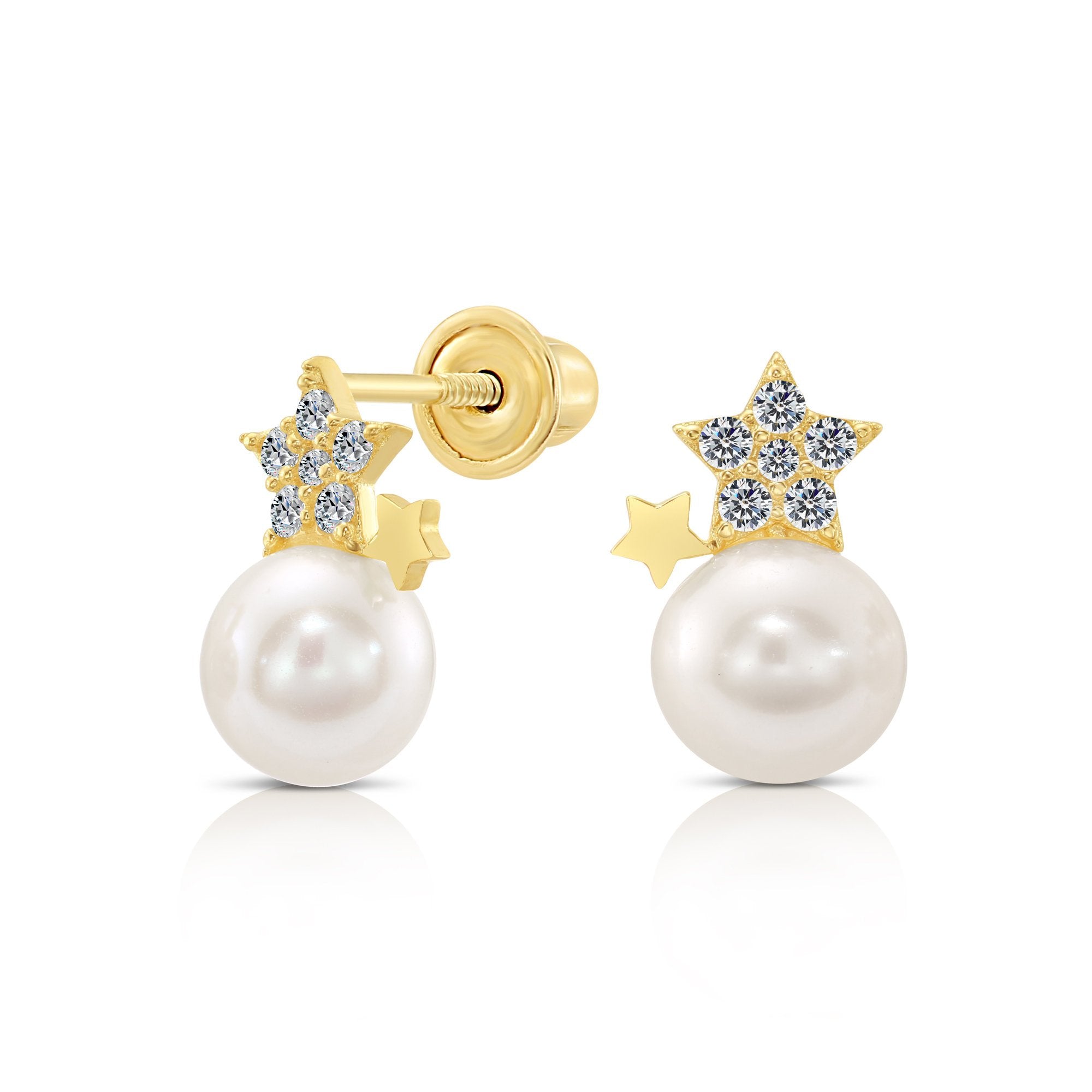 10k Yellow Gold Star and Pearl Stud Earrings