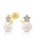 10k Yellow Gold Star and Pearl Stud Earrings